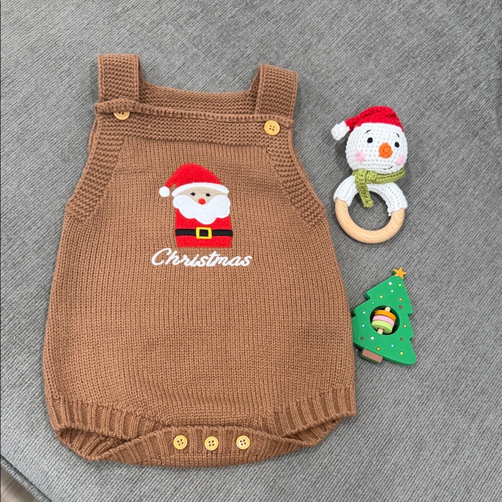 Brown Knit Christmas Romper bay gift set